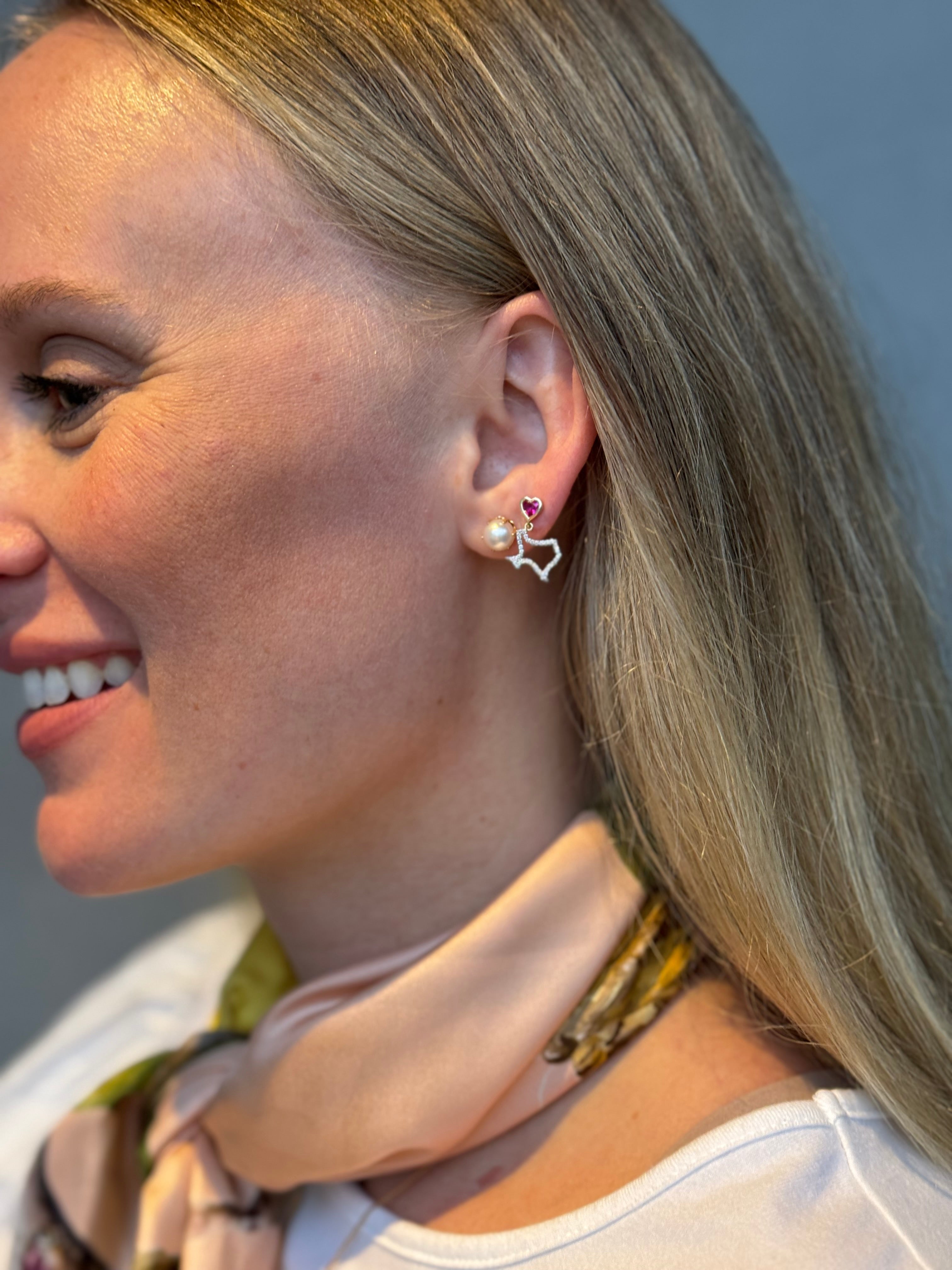 'I Heart Texas' Diamond State of Texas Drop Earrings 14k Gold