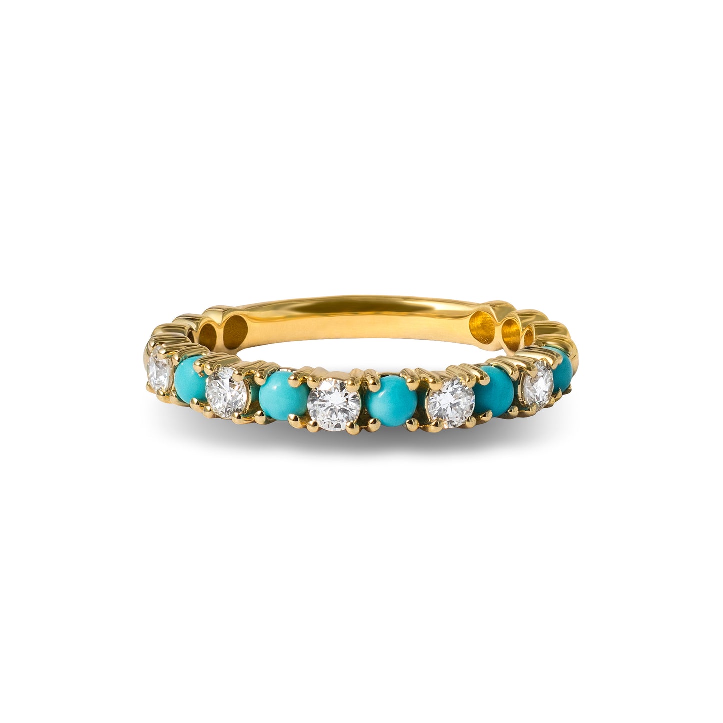 Alternating Lab Grown Diamond & Turquoise Band in 14K Gold
