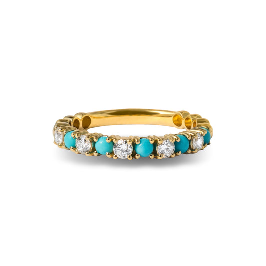 Alternating Lab Grown Diamond & Turquoise Band in 14K Gold