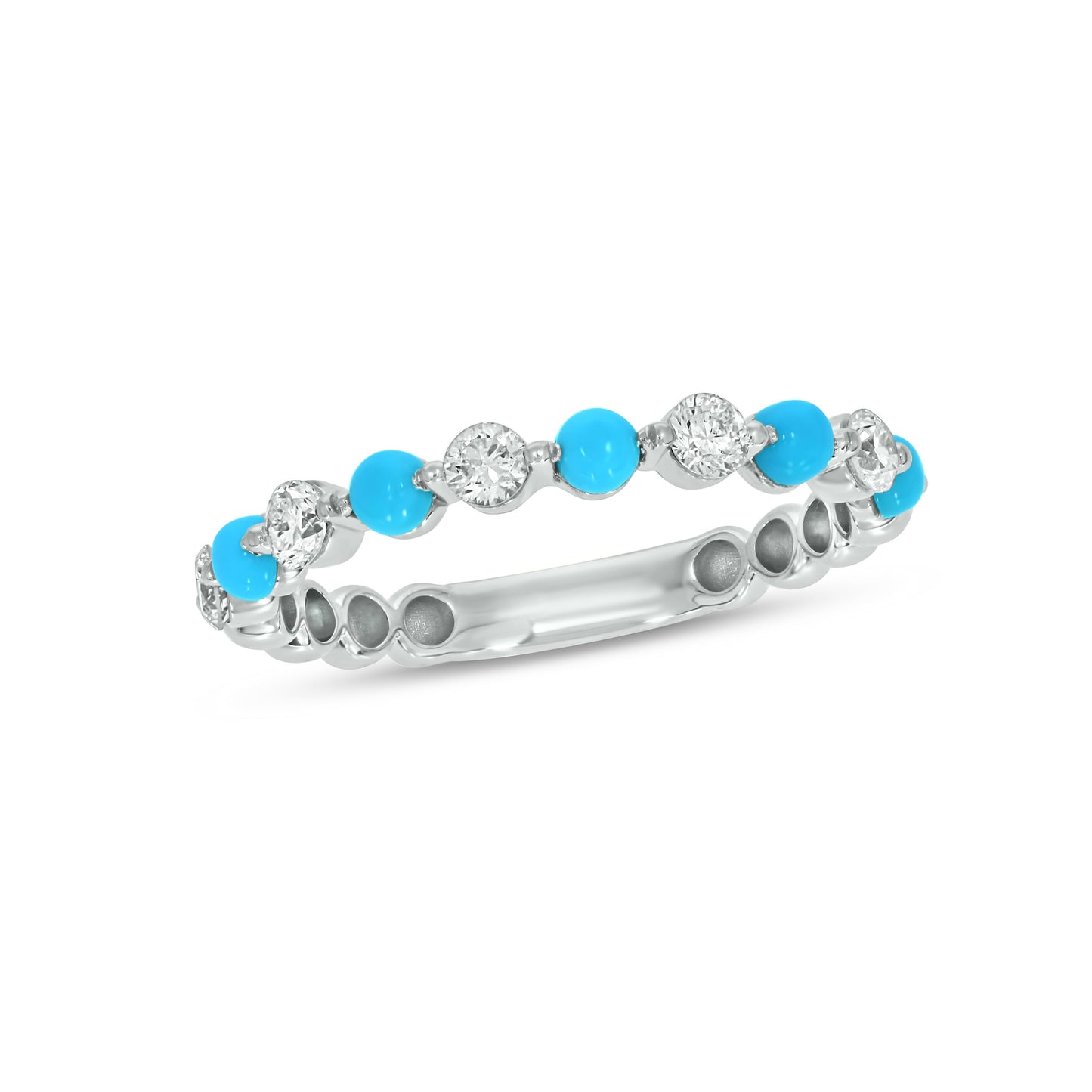 Alternating Lab Grown Diamond & Turquoise Single Shared Prong Band in 14K Gold