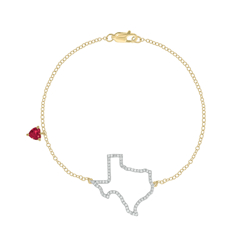 Main Image - Diamond State of Texas Bracelet with Heart shaped Ruby Yellow Gold