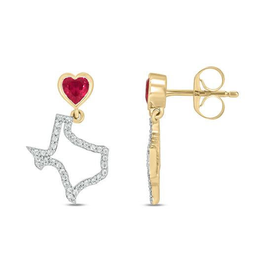 Main Image - Diamond state of Texas  Drop Earrings with Heart shaped Ruby