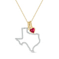 Front View Heart of Texas -  State of Texas Diamond Pendant Necklace with heart shaped created ruby heart