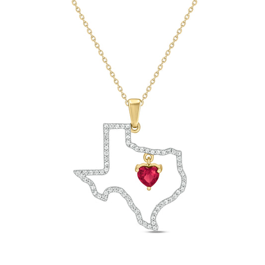 Main Front Image - Diamond State of Texas Necklace with Ruby Heart