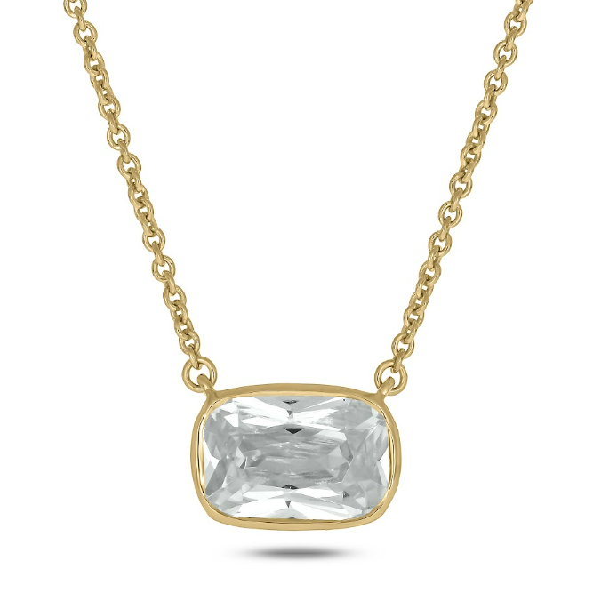 2 CT.T.W. Lab Grown Elongated Cushion Cut Diamond Bezel Set Solitaire Necklace in 14K Gold