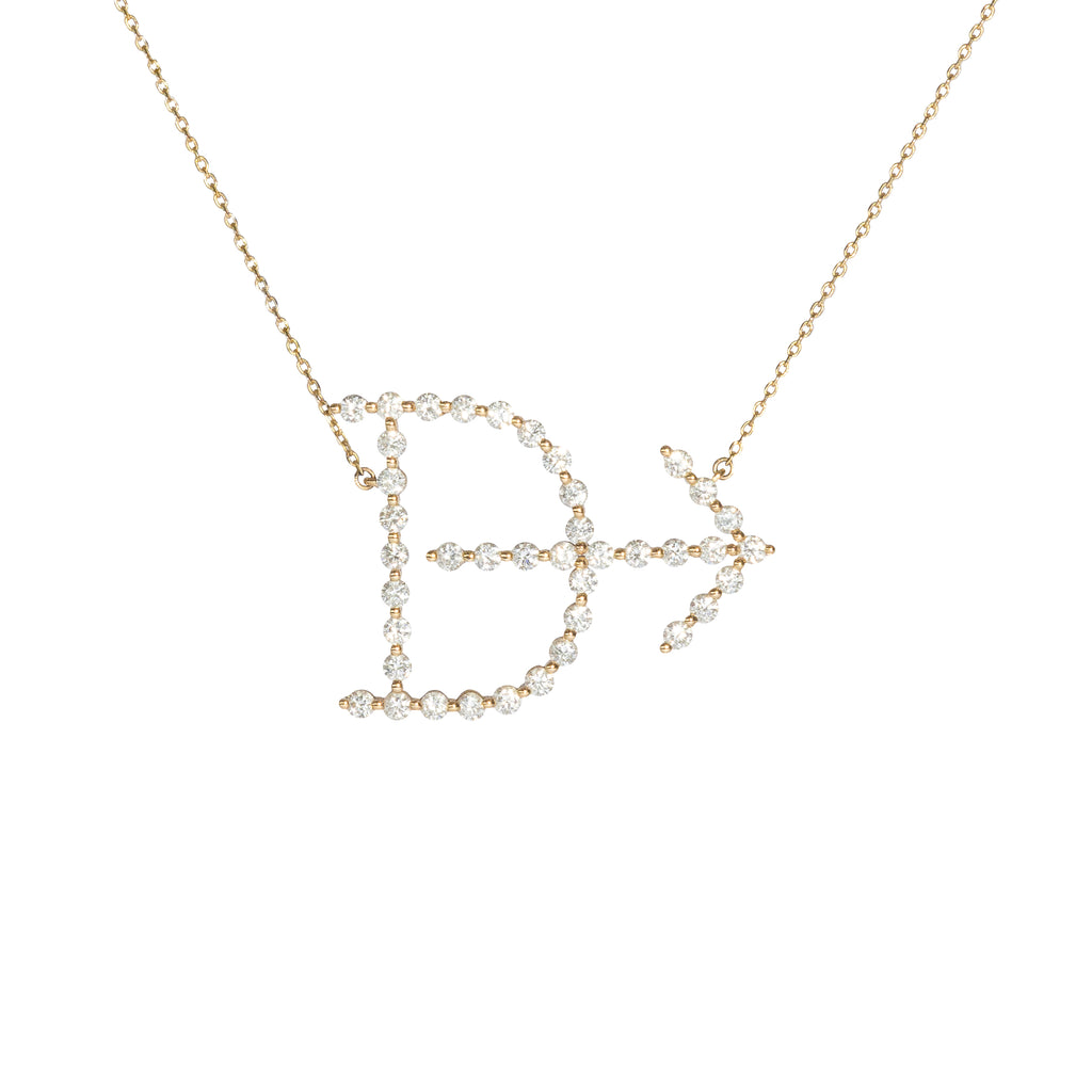 Single Shared Prong Custom 14k Gold and Lab Grown Diamond Cattle Brand Necklace (DESIGN DEPOSIT ONLY)