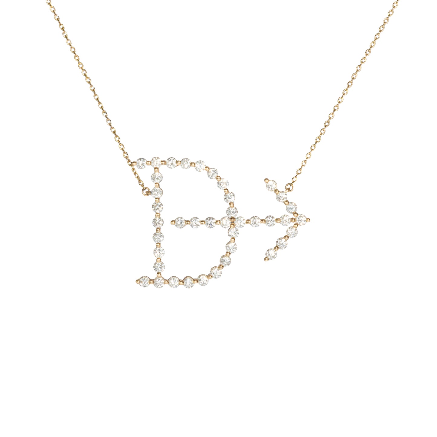 Single Shared Prong Custom 14k Gold and Lab Grown Diamond Cattle Brand Necklace