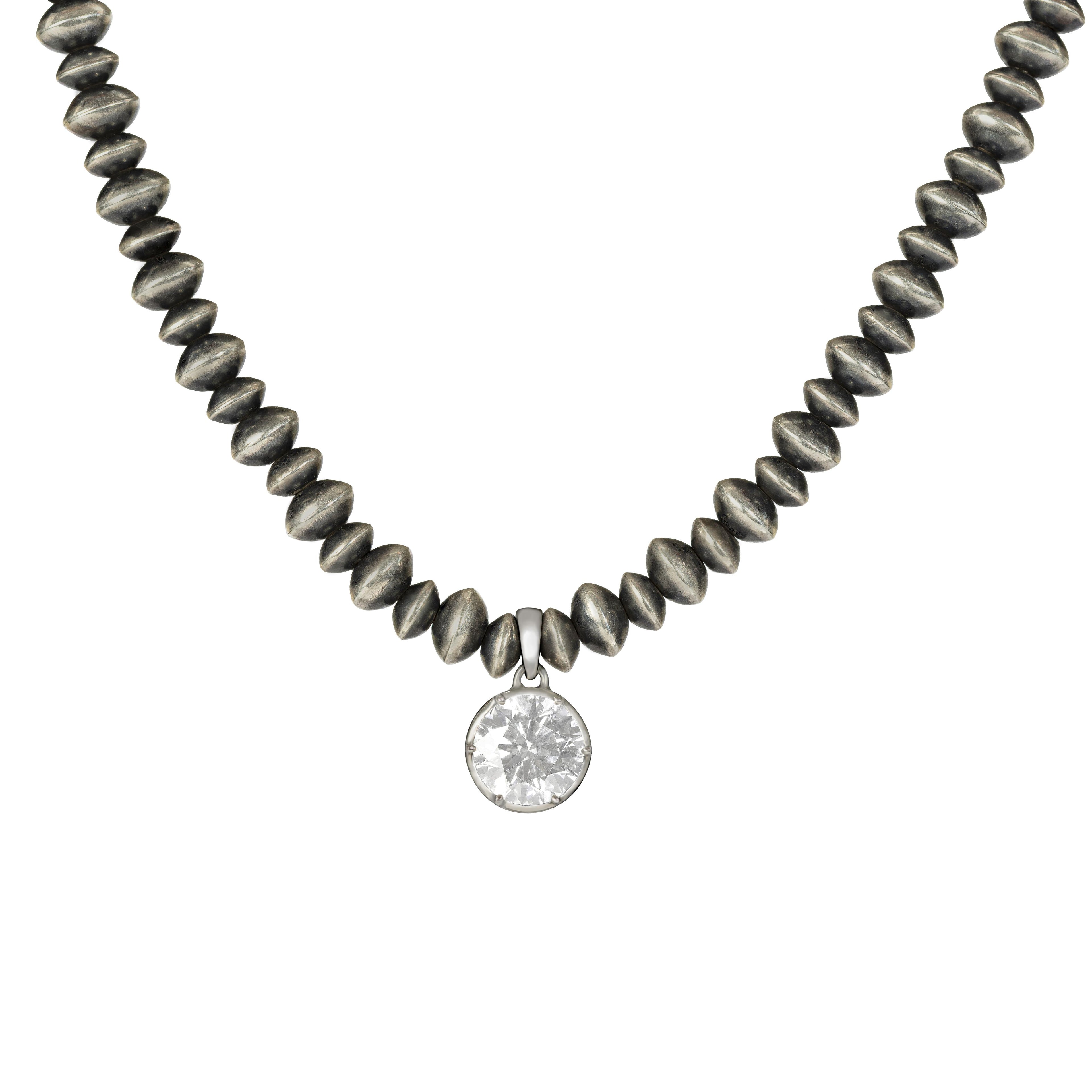 1806 & Co. X Devereaux Gold: Navajo Pearl Necklace with Lab-Grown Round Diamond Pendant