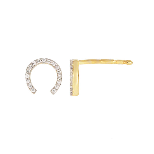 Main Image - Dainty Gold Diamond Horseshoe stud earrings