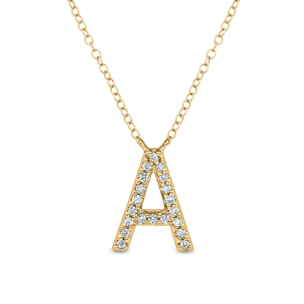 Letter A  Yellow Gold Diamond Accent Initial Necklace 14k