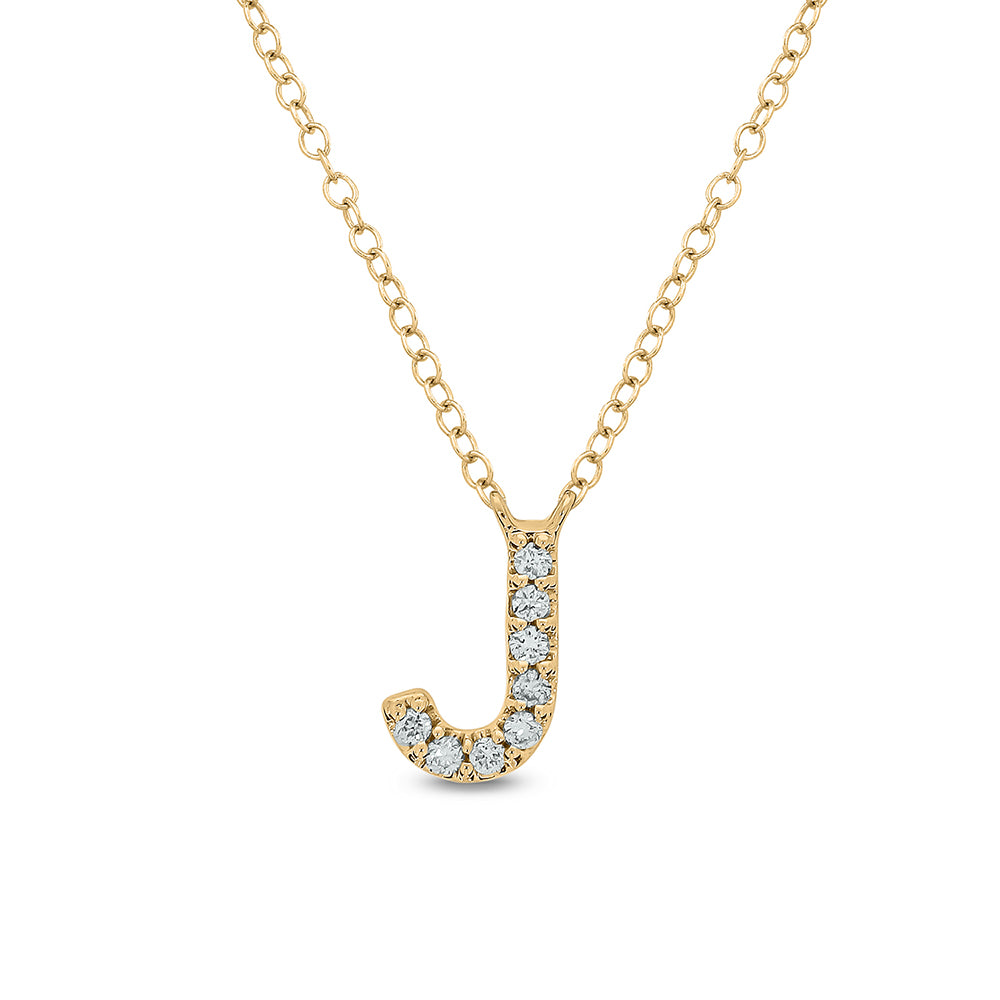 Letter J Yellow Gold Diamond Accent Initial Necklace 14k