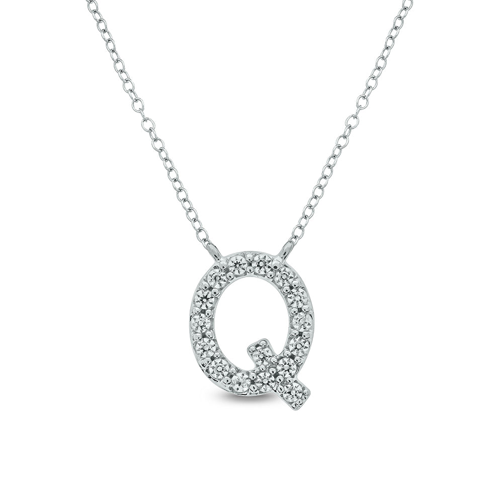 Letter Q White Gold Diamond Accent Initial Necklace 14k