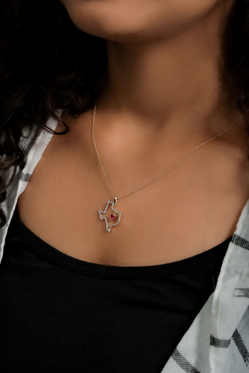 Model Image - Diamond State of Texas Necklace with Ruby Heart