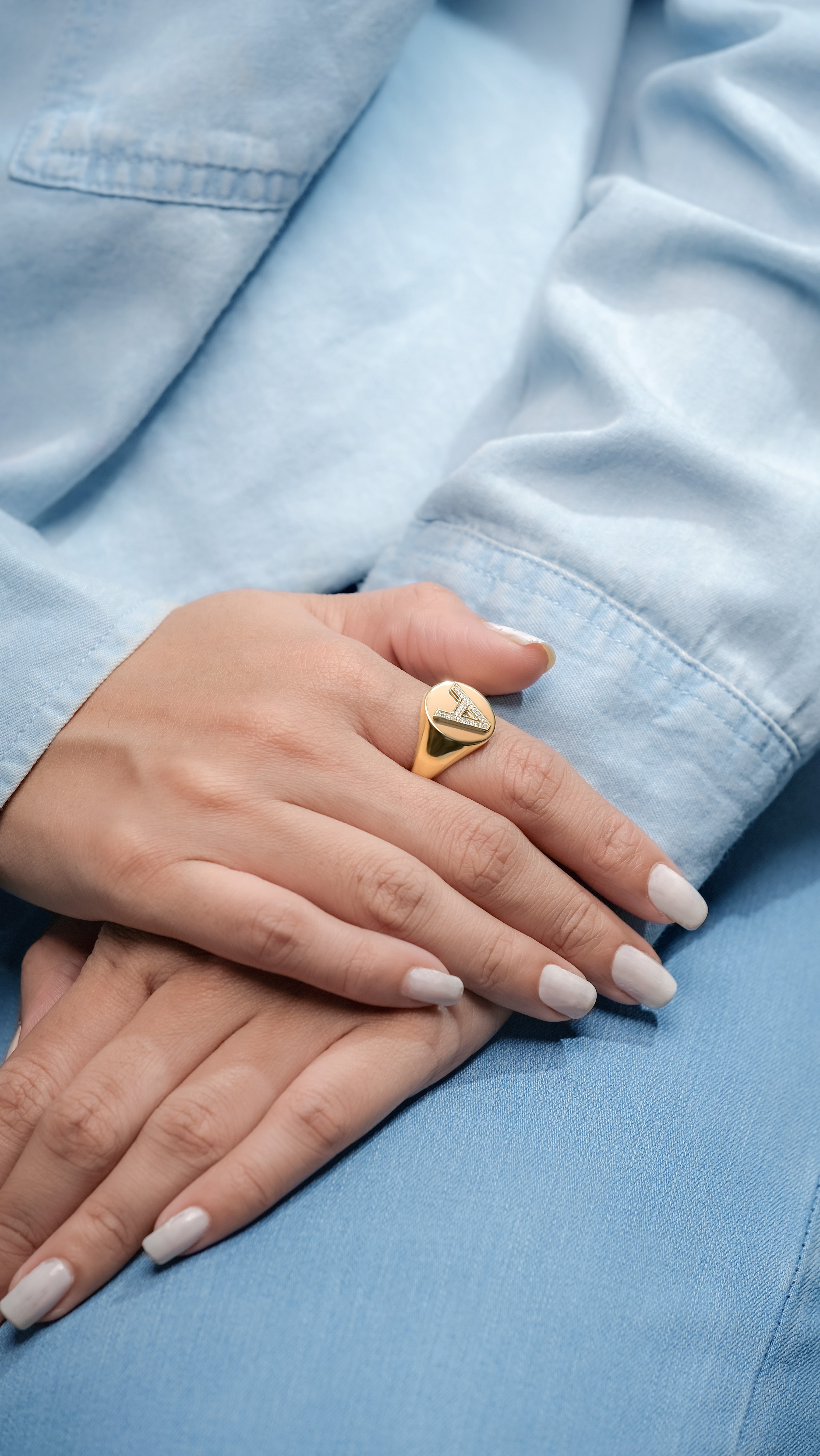 Model image - Main Image - Personalized Diamond Initial Letter Signet Ring  in gold