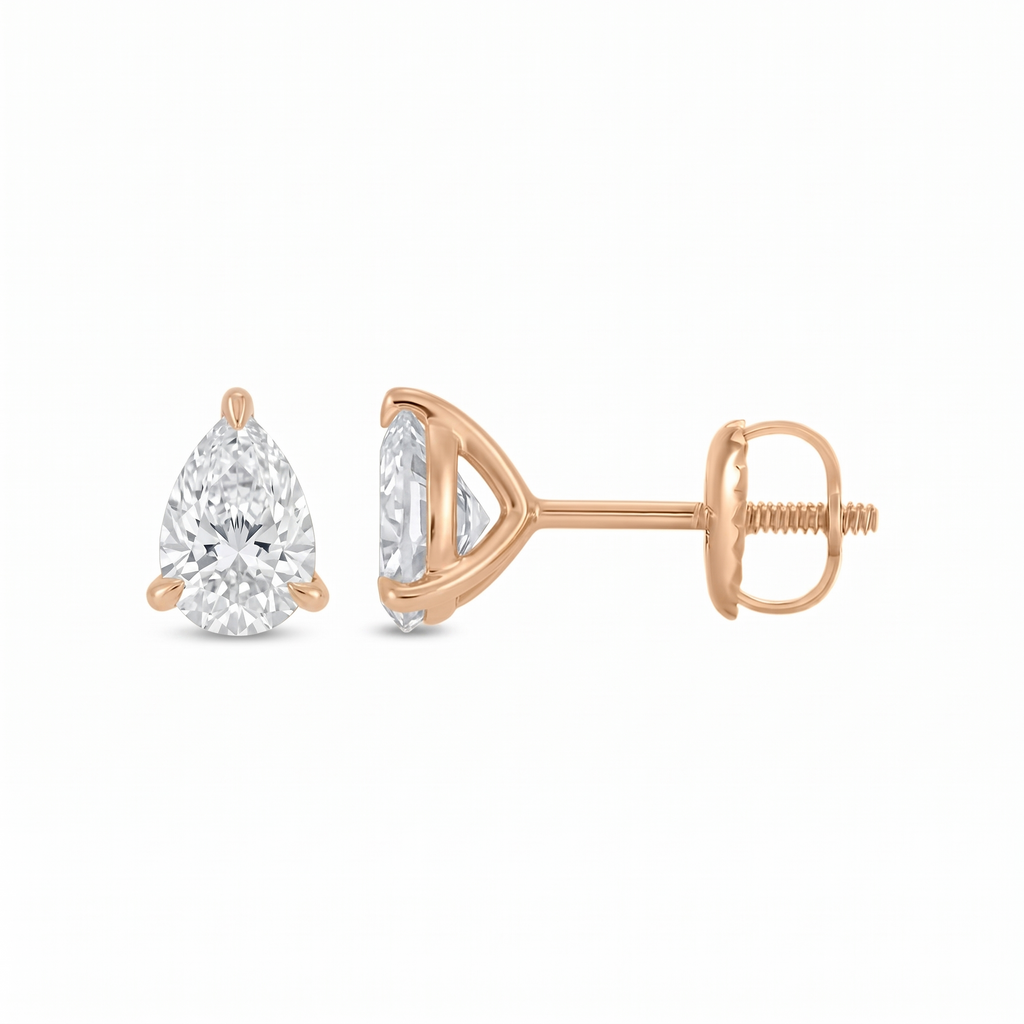 Pear Shaped Classic 3-Prong Lab Grown Diamond Studs