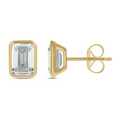 2 CT.T.W. Lab Grown Emerald Cut Diamond Bezel Set Solitaire Stud Earrings in 14K Gold
