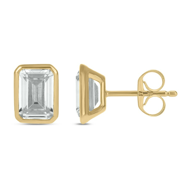 2 CT.T.W. Lab Grown Emerald Cut Diamond Bezel Set Solitaire Stud Earrings in 14K Gold