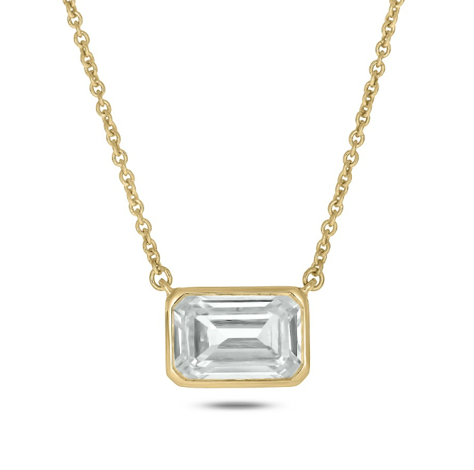 2 CT.T.W. Lab Grown Emerald Cut Diamond Bezel Set Solitaire Necklace in 14K Gold