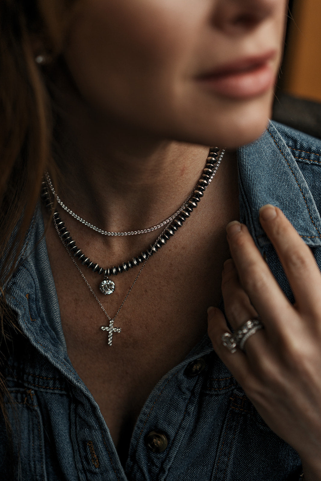 1806 & Co. X Devereaux Gold: Navajo Pearl Necklace with Lab-Grown Round Diamond Pendant