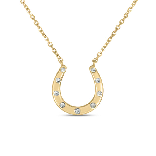 Flush Set Diamond Accent Horseshoe Necklace in 14K Gold