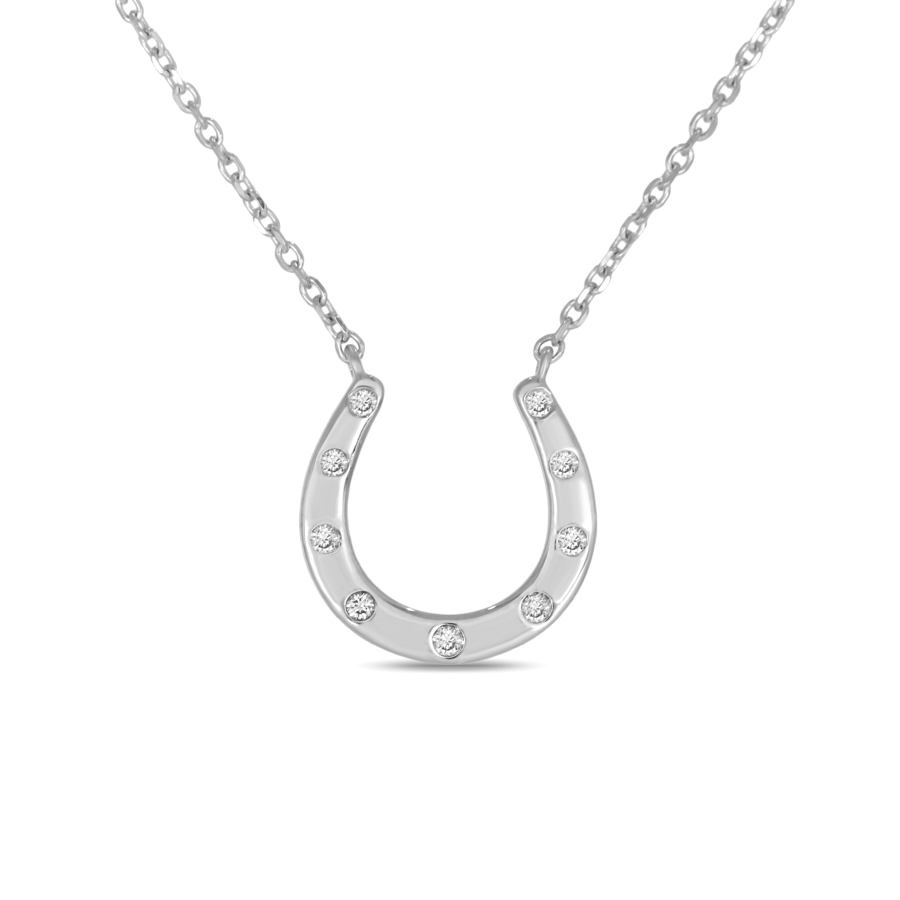Flush Set Diamond Accent Horseshoe Necklace in 14K Gold