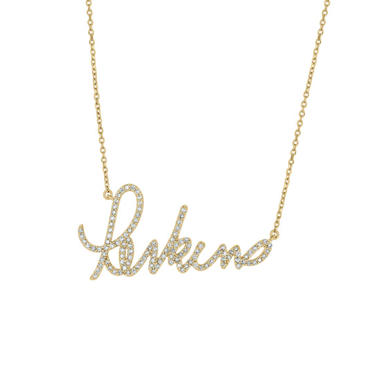 Custom Diamond Handwriting Signature Necklace in 14K Gold