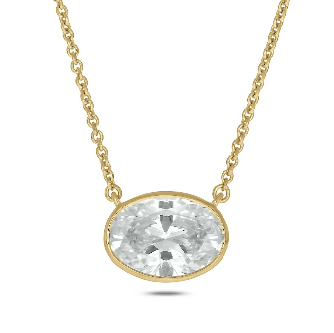 2 CT.T.W. Lab Grown Oval Diamond Bezel Set Solitaire Necklace in 14K Gold