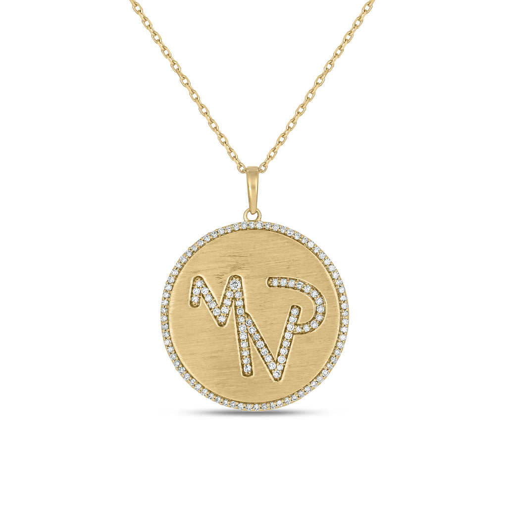 The Lee Medallion Personalized 14k Gold and Diamond Cattle Brand Pendant With Diamond Edge (DESIGN DEPOSIT ONLY)