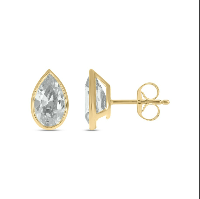 2 CT.T.W. Lab Grown Pear Shaped Diamond Bezel Set Solitaire Stud Earrings in 14K Gold