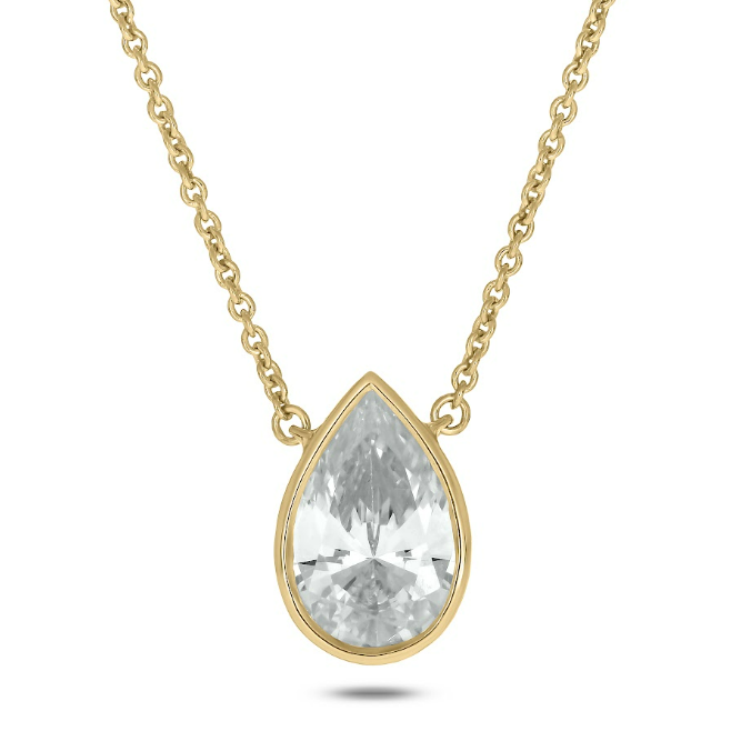 2 CT.T.W. Lab Grown Pear Shaped Diamond Bezel Set Solitaire Necklace in 14K Gold