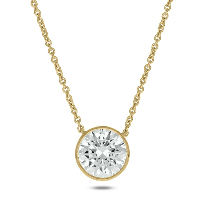 2 CT.T.W. Lab Grown Pointer Round Diamond Bezel Set Solitaire Necklace in 14K Gold