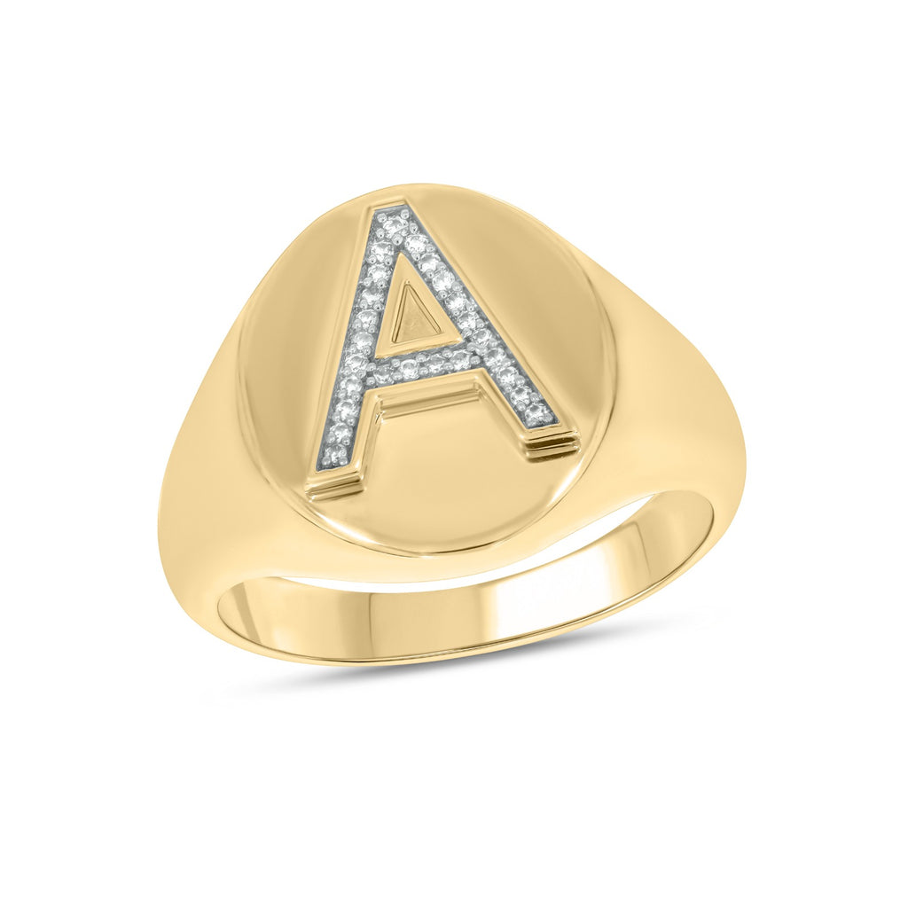 Main Image - Personalized Diamond Initial Letter Signet Ring  in gold