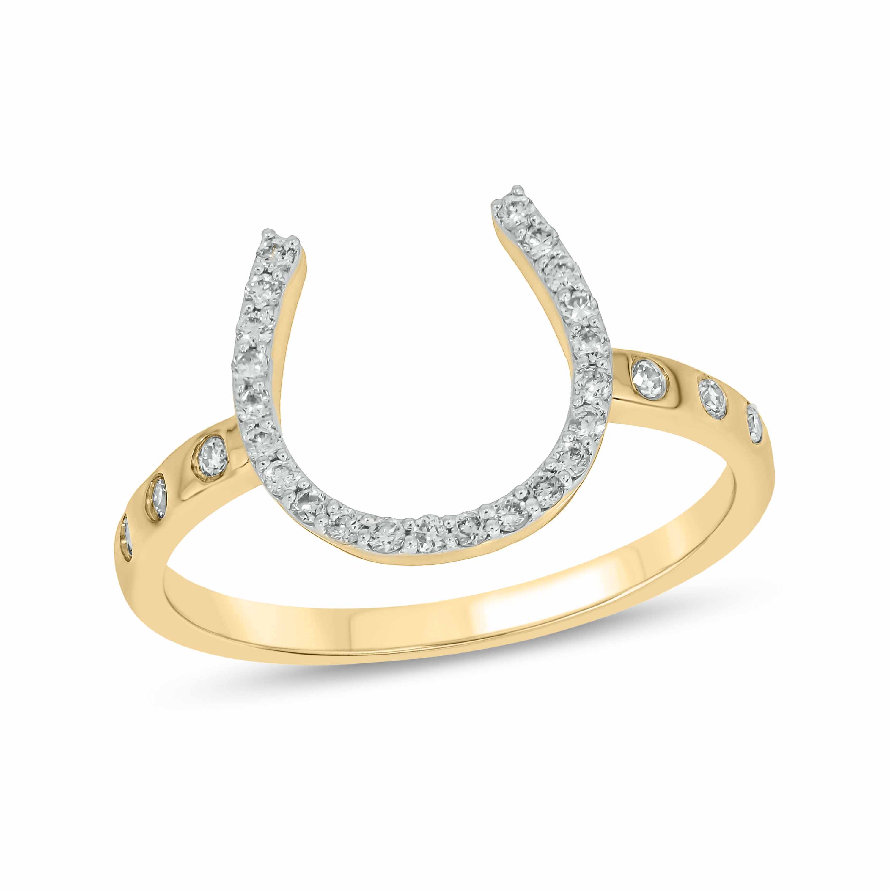 0.15 CT. T.W. Diamond Horseshoe Ring with Flush Set Diamond Band in 14K Gold