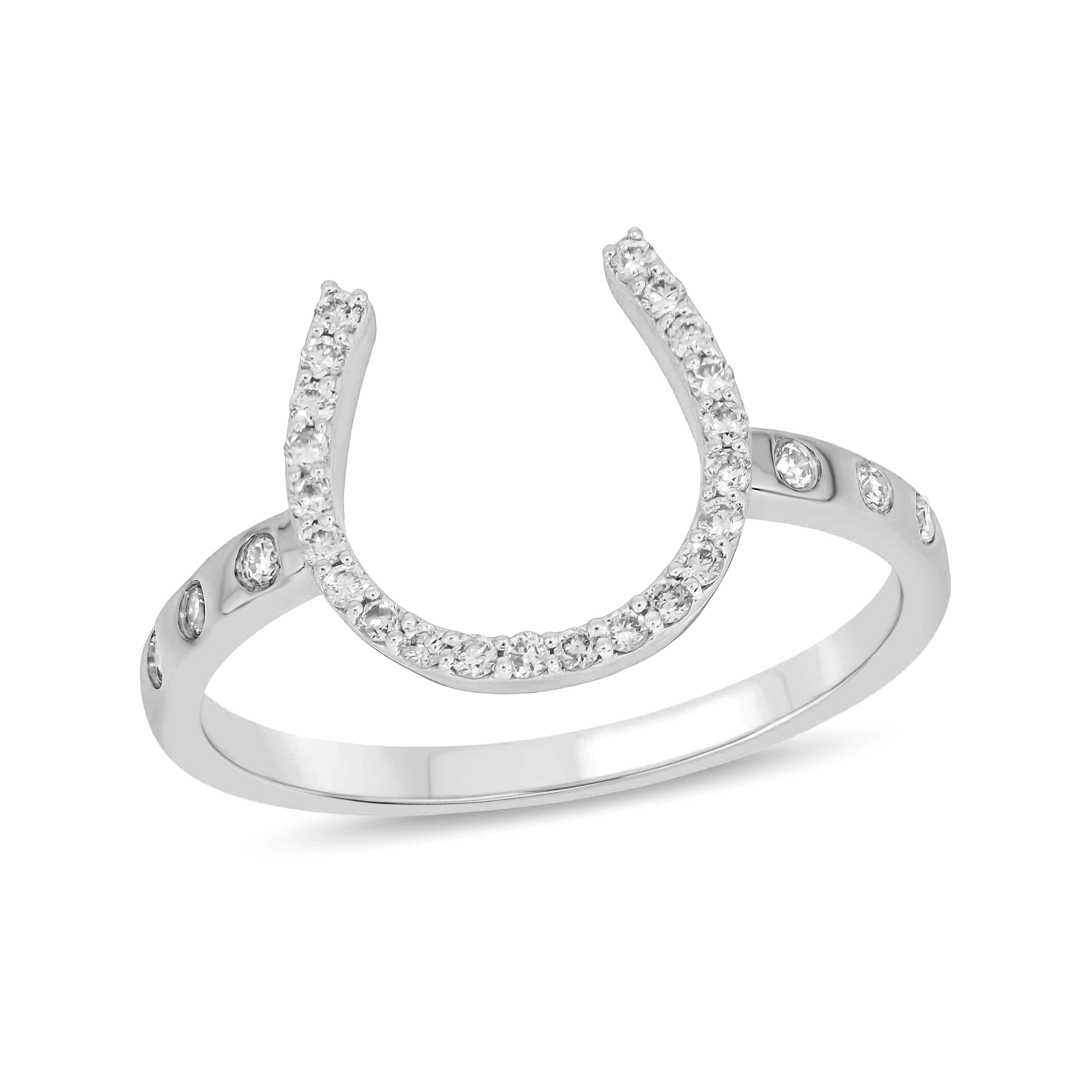 0.15 CT. T.W. Diamond Horseshoe Ring with Flush Set Diamond Band in 14K Gold