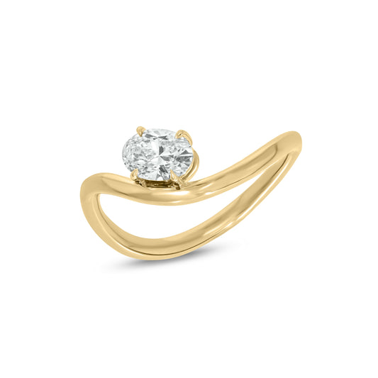 1/2 CT. Lab Grown Oval Diamond Wave Pinky Ring in 14K Gold