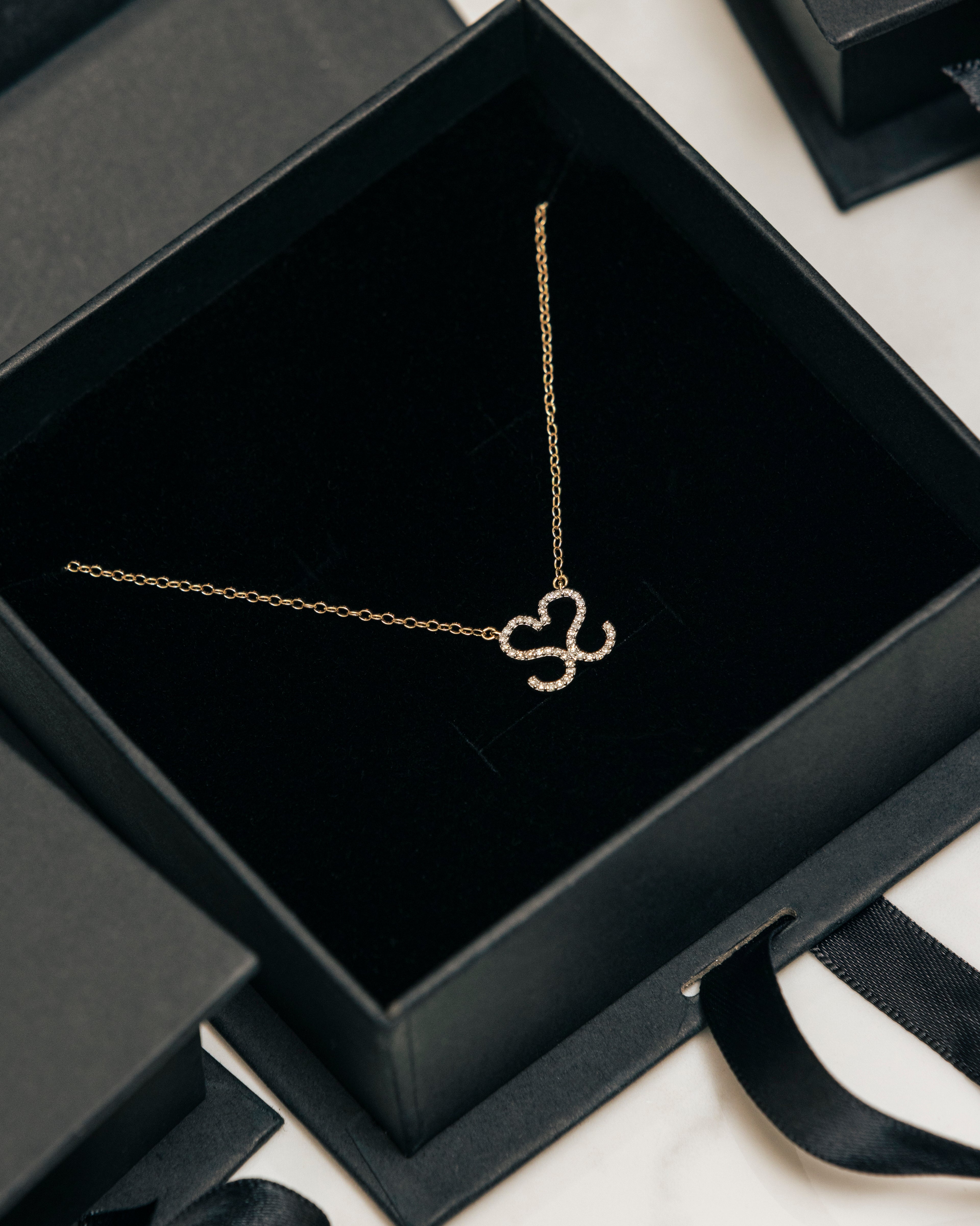 In Package -  Custom 14k Gold and Diamond Cattle Brand Necklace