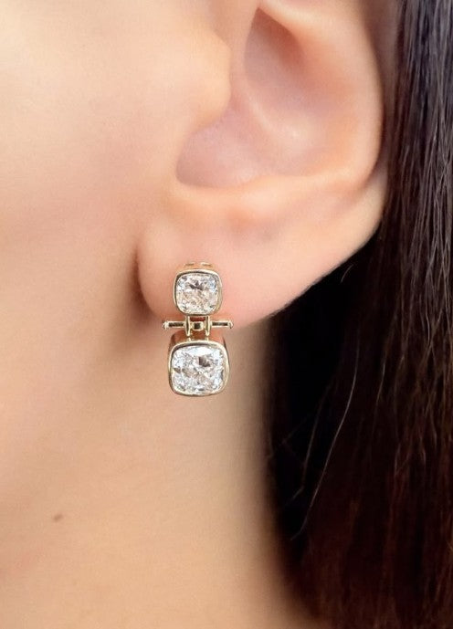 4.6 CT.T.W. Lab Grown Diamond Double Cushion Cut Door Knocker Drop Earrings in 14K Gold