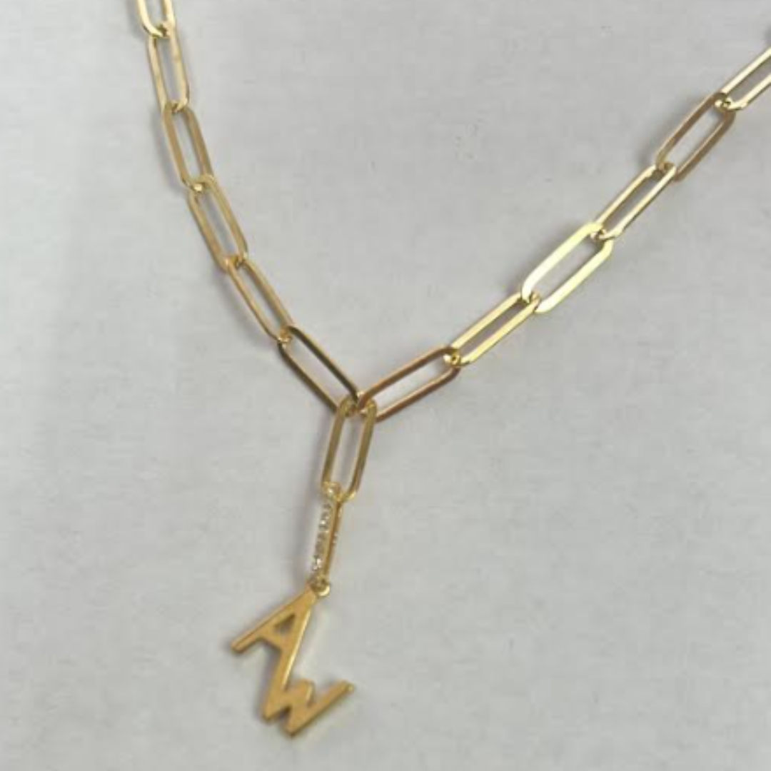 Custom Brand Pendant with Paperclip Chain & Diamond Accent Drop Bale