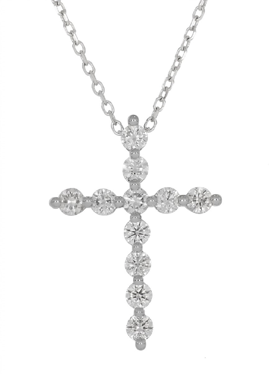 0.45 CT. T.W. Single Shared Prong Lab Grown Diamond Cross Necklace in 14K Gold
