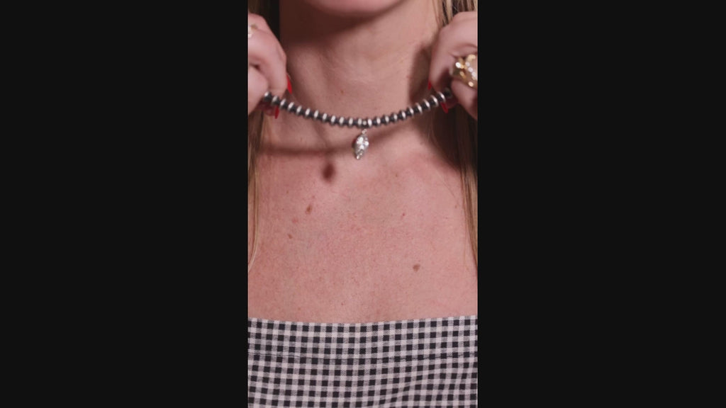 1806 & Co. X Devereaux Gold: Navajo Pearl Necklace with Lab-Grown Marquis Diamond Pendant