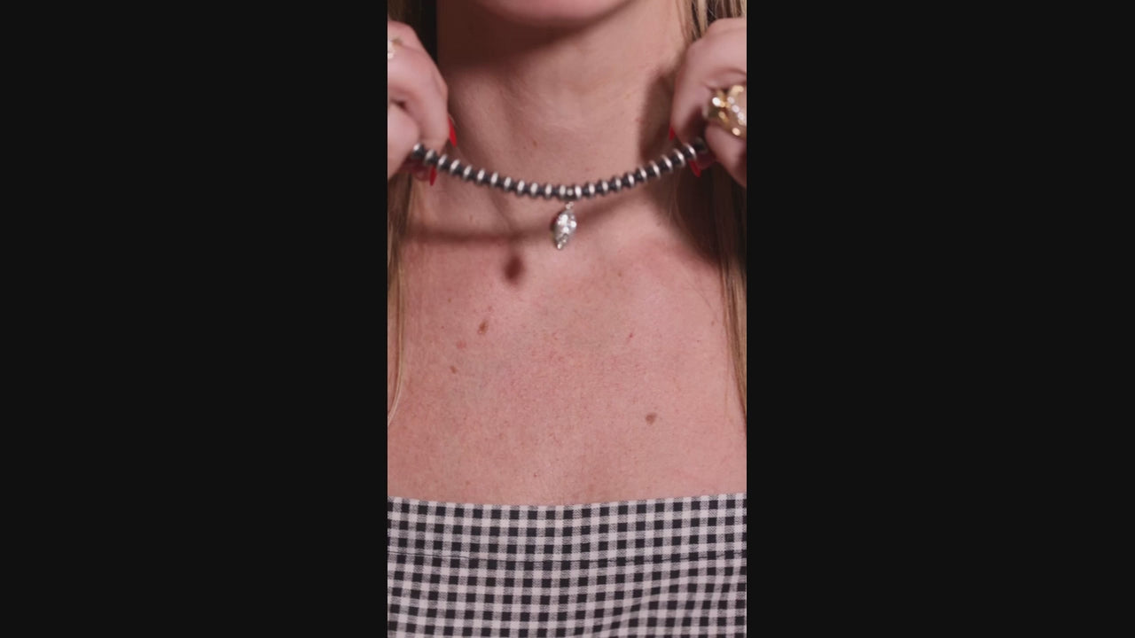 1806 & Co. X Devereaux Gold: Navajo Pearl Necklace with Lab-Grown Marquis Diamond Pendant