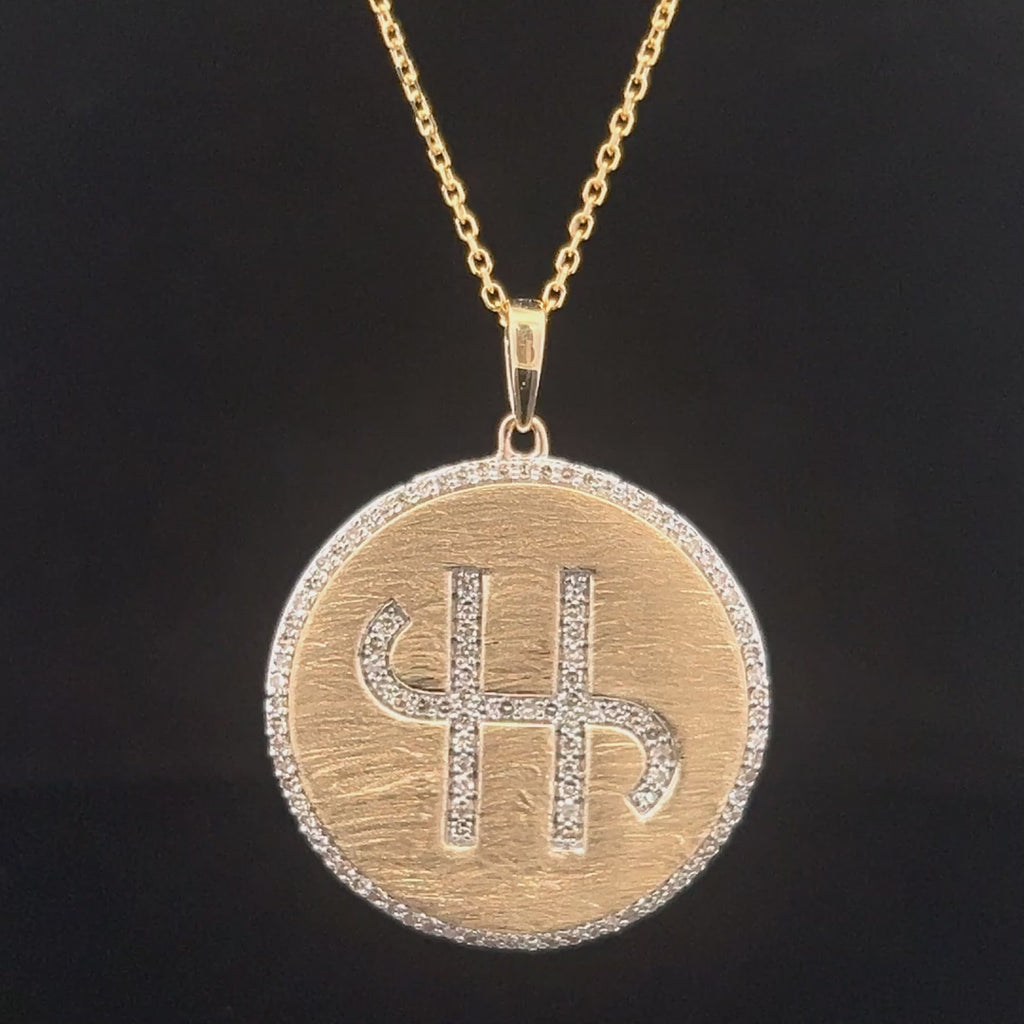 The Lee Medallion Personalized 14k Gold and Diamond Cattle Brand Pendant With Diamond Edge (DESIGN DEPOSIT ONLY)