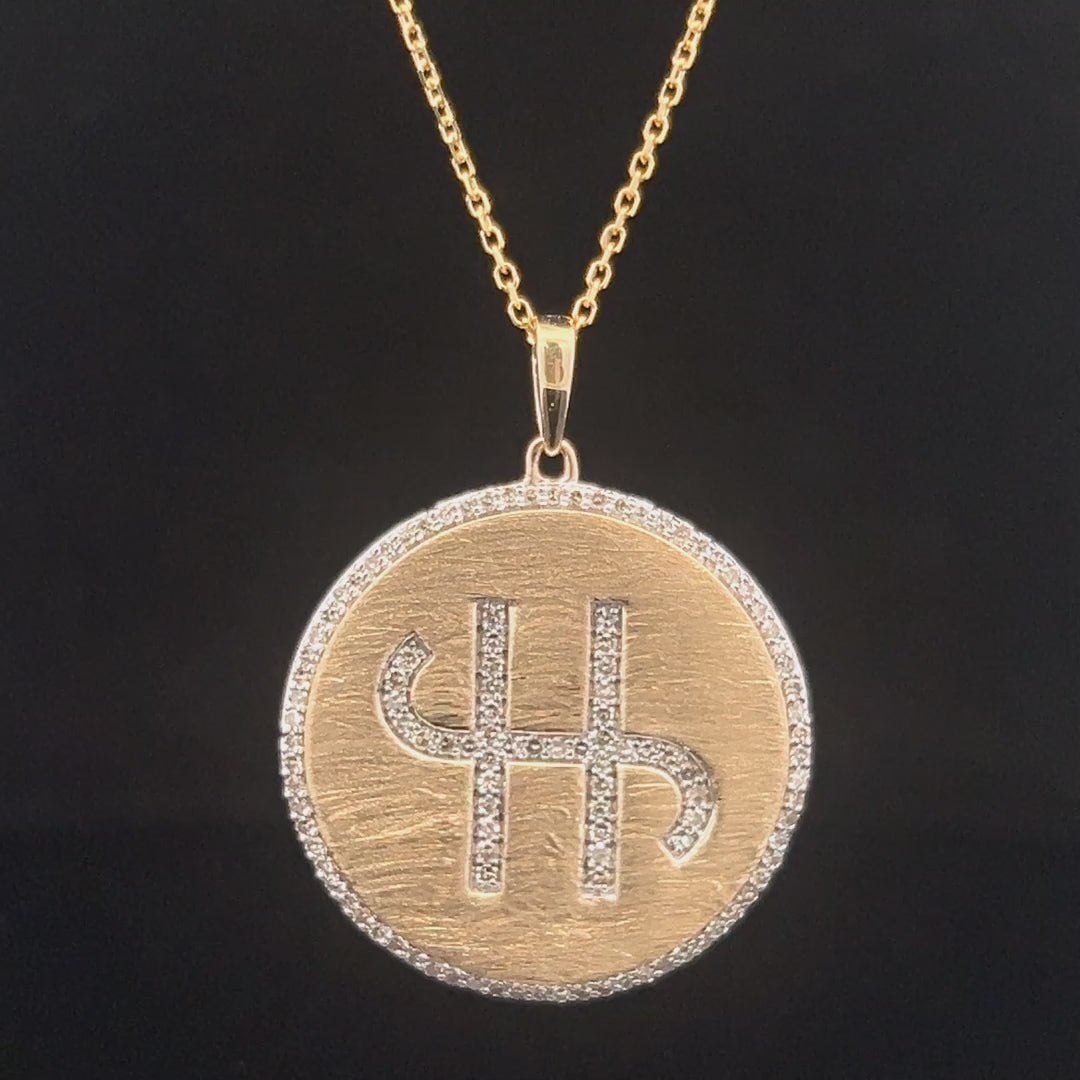 The Lee Medallion Personalized 14k Gold and Diamond Cattle Brand Pendant With Diamond Edge (DESIGN DEPOSIT ONLY)