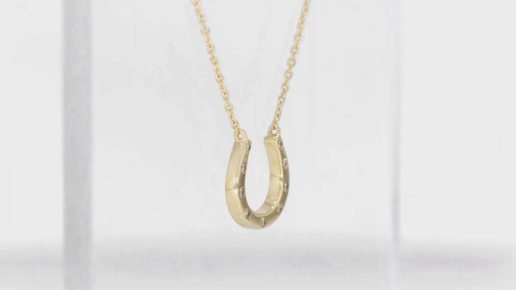 Flush Set Diamond Accent Horseshoe Necklace in 14K Gold
