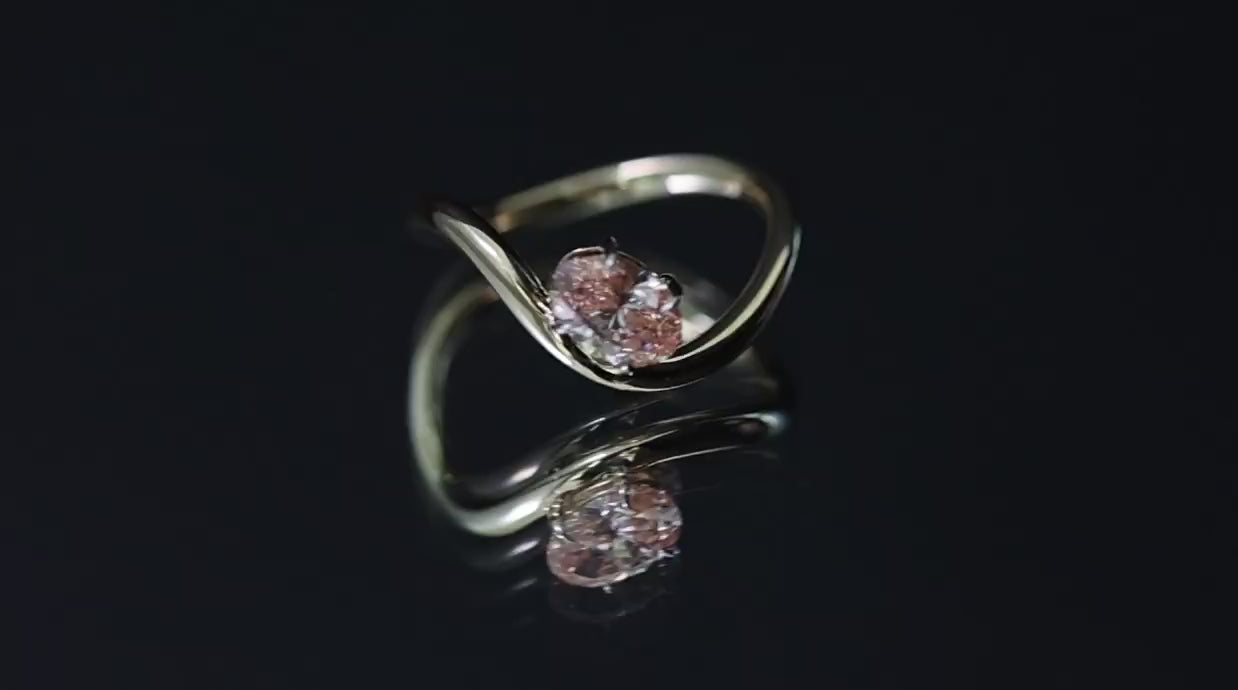 1/2 CT. Lab Grown Pink Oval Diamond Wave Pinky Ring in 14K Gold